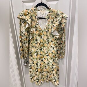 Entro Floral Long Sleeve Dress in Yellow and Green